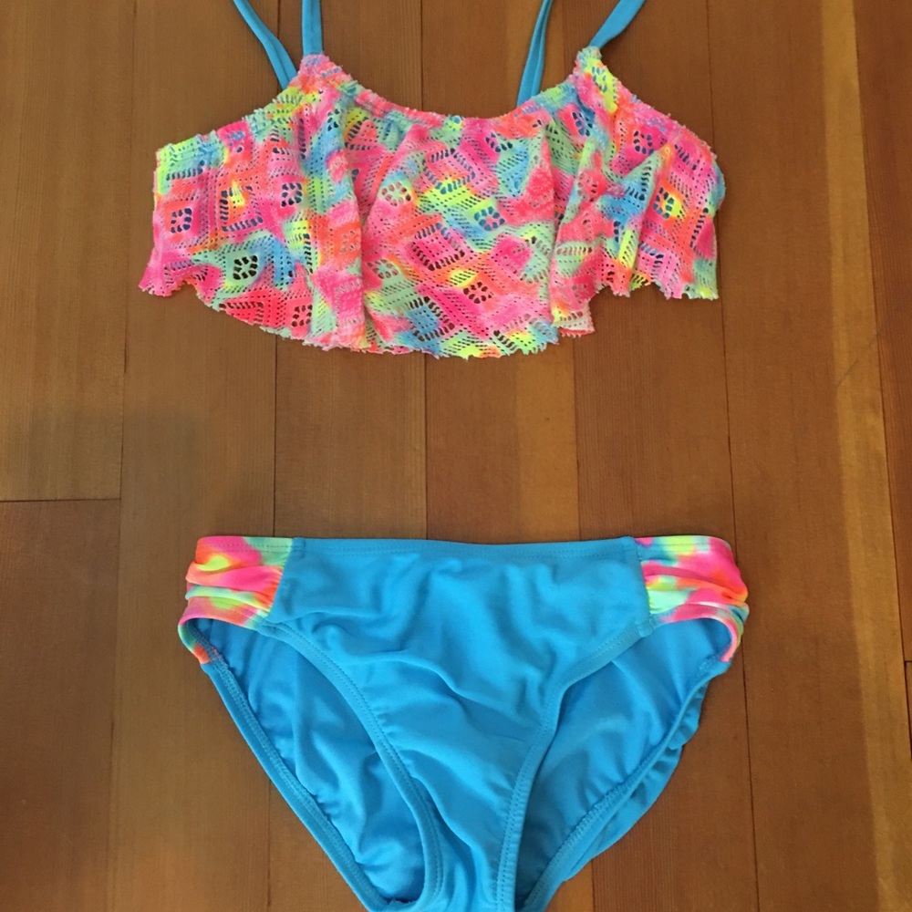 Rainbow tie dye two piece kids swimsuit